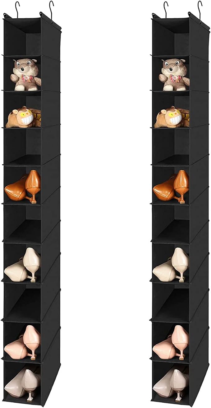 MAX Houser 2 Pack 10 Tier Foldable Hanging Shoe Organizer, Hanging Shoe Storage Shelf, Black
