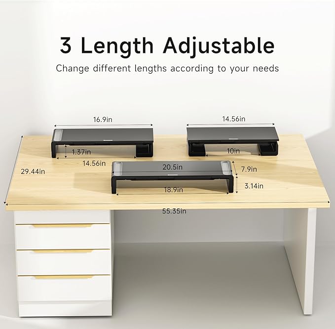 Monitor Stand Riser with Drawer & Phone Holder, Foldable Desk Organizer | Adjustable height laptop riser, built-in pen slot, space saving desktop organizer for home office White