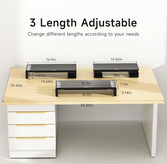 OImatser Monitor Stand Riser with USB 3.0 Hub & Type-C Port, Foldable Adjustable Computer Stand with Storage Drawer, Pen Slot & Phone Holder, Space Saving Laptop Stand for Home Office Desk Organization (White-3.0 HUB-Adapter)