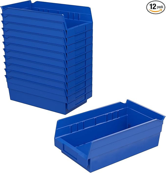 Akro-Mils 30130 Heavy Duty Plastic Shelf Bins, 12"x 6.5"x 4", Blue, 12-Pk | Heavy Duty Nesting Storage Bins for Garage, Closet, Refrigerator, Kitchen, Cabinet, Drawer Organization, Pantry Organization