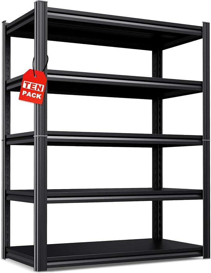 Set of 10 All Metal Garage Shelving - 2050 lbs 5 Tier Storage Shelves, Adjustable Heavy Duty Metal Shelving Unit and Storage Large Rack, Utility Steel Shelf for Warehouse Industrial Pantry 71"x46"x20"
