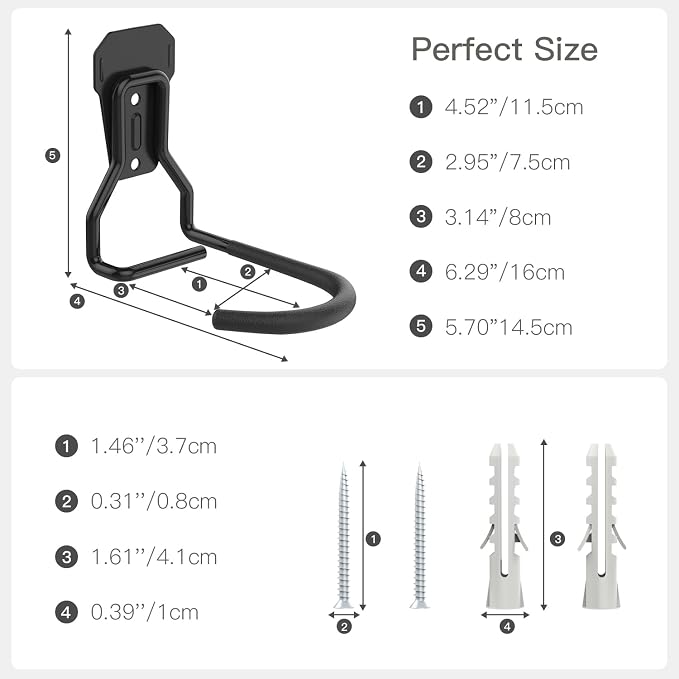 Housolution Bike Wall Mount with Fixed Hook, [4 Pack] Bike Storage Rack | Bike Rack Vertical Stand for Garage - Easily Hang/Detach - with Screws Iron Bike Hanger Brackets