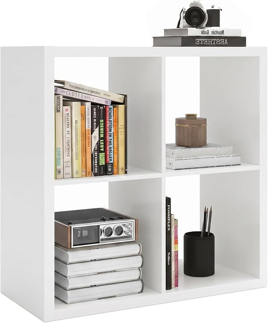 CTESNE【2026 Wooden Thick Frame 4 Cube Storage Organizer Shelf with Anti-Tipping Kits + Reversible Open Back Bookcase, Horizontal and Vertical Dual-use（White,11inch）