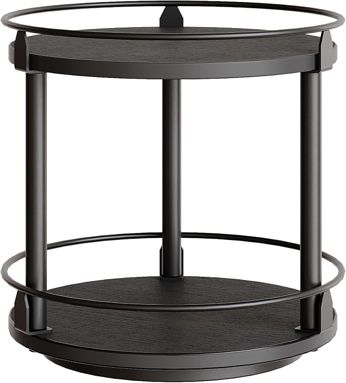 YATINEY Lazy Susan Organizer, Rotating Spice Rack, 2 Tier Spice Turntable Organizer, Industrial Turntable Spice Holder, for Kitchen Countertop and Cabinet, Compact and Versatile, Black SR22BK