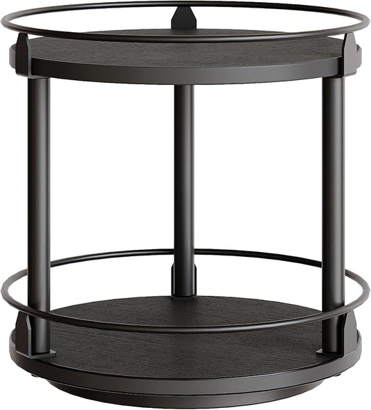 YATINEY Lazy Susan Organizer, Rotating Spice Rack, 2 Tier Spice Turntable Organizer, Industrial Turntable Spice Holder, for Kitchen Countertop and Cabinet, Compact and Versatile, Black SR22BK