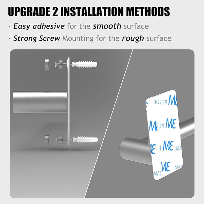 Towel Bar, Adjustable 14.4inch - 25.2inch, Self Adhesive & Wall Mounted for Bathroom Kitchen Hand Towel Rack Holder Cloths Hanger SUS 304 Stainless Steel Organizer Single Bar Nickel Brushed
