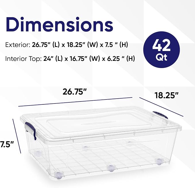 Superio Storage Bins with Lids, Clear Plastic Containers for Organizing, Stackable Totes, BPA Free, Odor Free, Organizer Boxes for Home, and Dorm (4 Pack, 42 Quart)