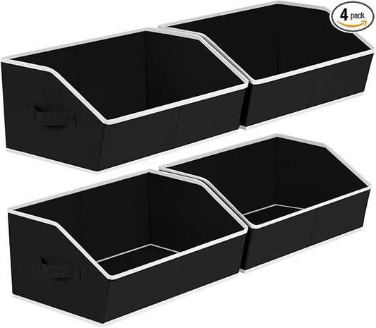 Homsorout Storage Baskets for Shelves - Trapezoid Cube Storage Organizer Bins, Decorative Storage Baskets with Handles, Large Shelves Organizer for Home, Office, Dorm, Black, 4 Pack