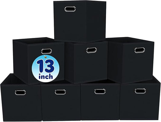 Fabric Cubby Storage Bins,13x13x13 Inches ,Cube Organizer Bin Foldable Storage Boxes with Dual Handles Fabric Organizer Box and collapsible Storage basket,Set of 8,Black