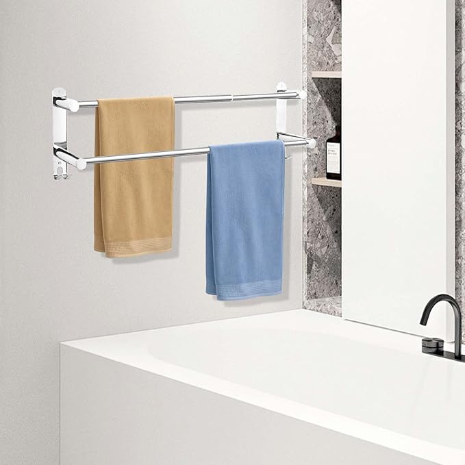 Stainless Steel Towel Bar, Adjustable Towel Racks for Bathroom | 28IN Adjustable Screw Mounting Towel Holder for Bathroom Wall, Tape Hook Bathroom Towel Rack,Towel Bar for Bathroom Wall