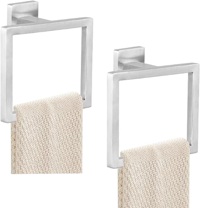 JOPOFI 2-Piece Towel Ring - Hand Towel Holder for Bathroom - Brushed Nickel | Stainless Steel Towel Holder, Towel Racks for Bathroom, Square Modern Design Hand Towel Holder, Contemporary Hand Towel Bar
