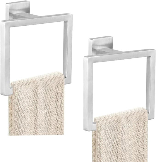 JOPOFI 2-Piece Towel Ring - Hand Towel Holder for Bathroom - Brushed Nickel | Stainless Steel Towel Holder, Towel Racks for Bathroom, Square Modern Design Hand Towel Holder, Contemporary Hand Towel Bar