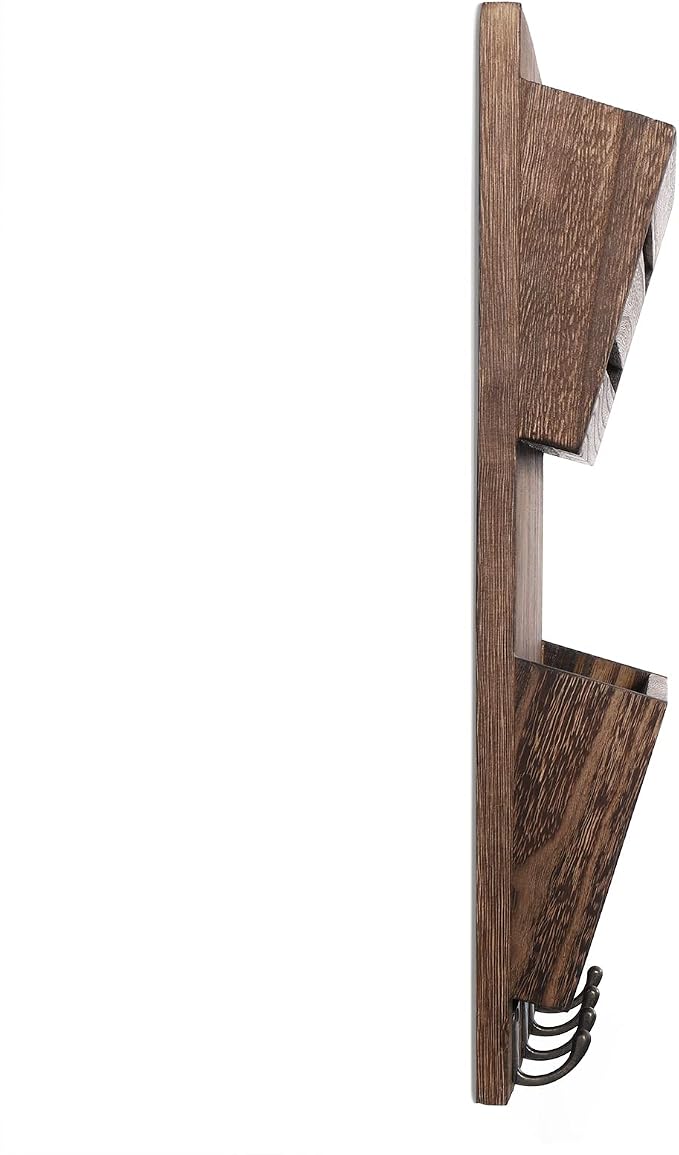 MOOACE Mail Organizer Wall Mount, Wood Mail and Key Holder with Hooks | 2-Slot Mail Sorter Organizer, Office File Organizer Letter Folder for Home Farmhouse Entryway Wall Decor