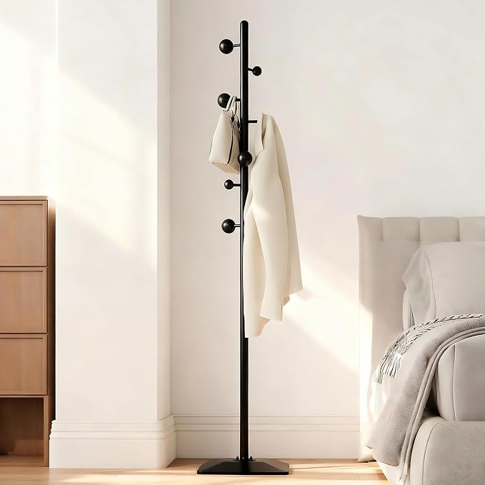 coat rack freestanding,coat rack stand with 7 Hooks and Metal Base for Bags, Hats.Coat Tree Coat Hanger Stand for Home Office Hall Entryway