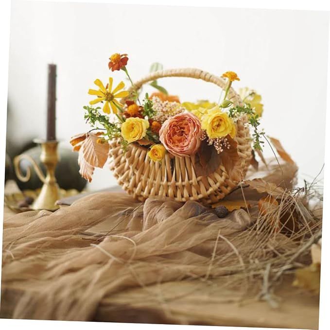 jojofuny Hand Woven Rattan Flower Basket for Home Storage Multi-functional Decorative Container for Organizing Flowers for Mother's Day and Spring Weddings