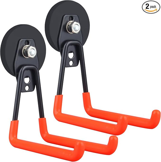 MUTUACTOR Magnetic Hooks,2PCS Storage Magnetic Hooks Heavy Duty,Anti-Scratch Magnetic Mounting Garage Magnet Hooks for Organizing Power Drill,Garden Tools,Hose,Tool Chest,Steel Pegboard,Workshop