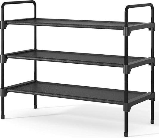 Kitsure Shoe Rack for Closet, Shoe Storage, 27.6" Wide - 3 Tiers, Black | Shoe Organizer for Closet, Entryway, Living Room, Space-Saving Shoe Shelf, Sturdy Zapateras Organizer