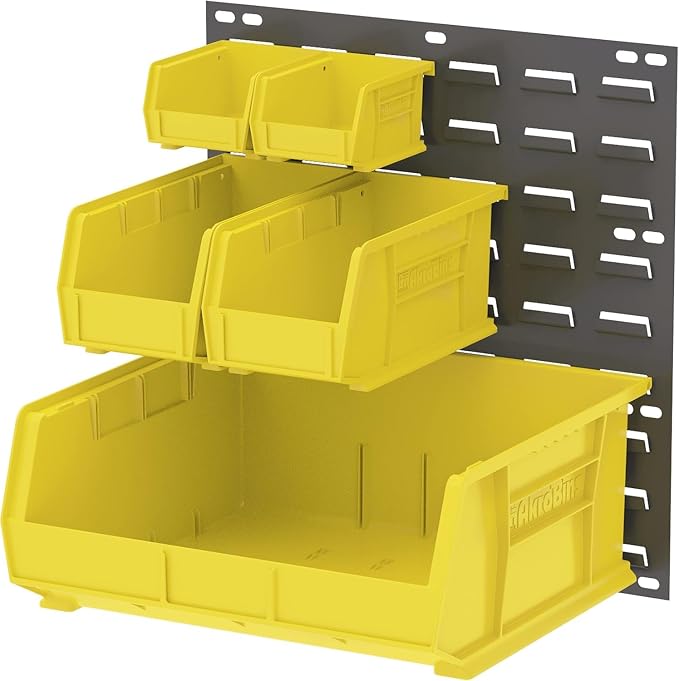 Akro-Mils 30210 AkroBins Plastic Storage Bins, 5"x4"x3", Yellow, 24-Pack | Space-Saving Stackable Bins for Garage, Pantry, Craft Organization