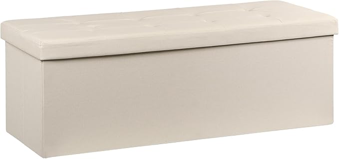 ZenStyle 43Inches Storage Ottoman Bench, Folding Footrest Padded Seat, Storage Chest Long Shoes Bench with Divider, Holds up to 660 lbs, for Living Room, Entryway, Bedroom (Beige, 43 inches)