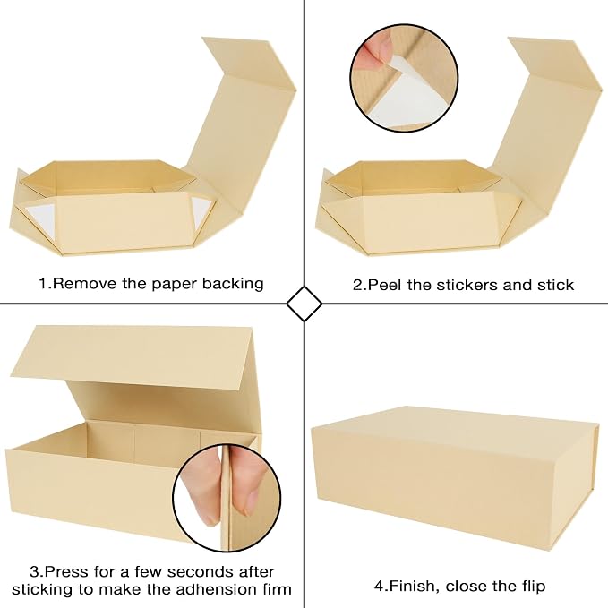 Aimyoo Striped Brown Collapsible Gift Box with Magnetic Closure Lids 13.8x9x4.3 in, Large Bridesmaid Groomsman Proposal Boxes, Rectangle Present Box for Graduation Birthday Storage 1 Pack