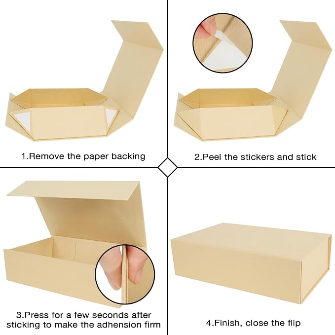 Aimyoo Striped Brown Collapsible Gift Box with Magnetic Closure Lids 10.5x7x3 in, Bridesmaid Groomsmen Proposal Boxes, Medium Rectangle Box for Present Graduation Storage 3 Pack