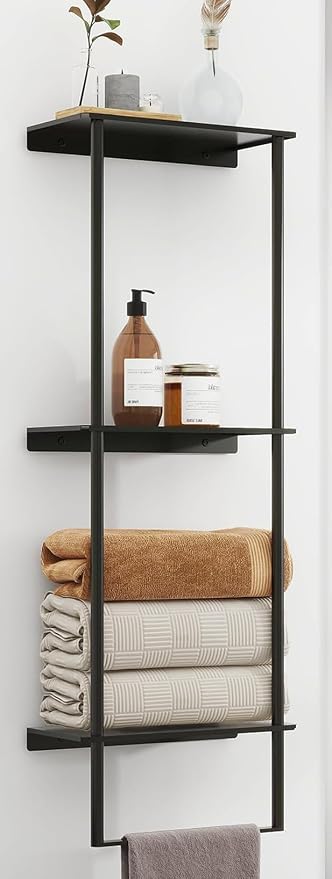 Bethom Towel Racks for Bathroom, 3Tier Towel Storage Organizer, Matte Black | Towel Rack for Bathroom with Shelf & Towel Bar, SUS304 Stainless Steel Rustproof, Easy to Install, Keeps Towels Tidy