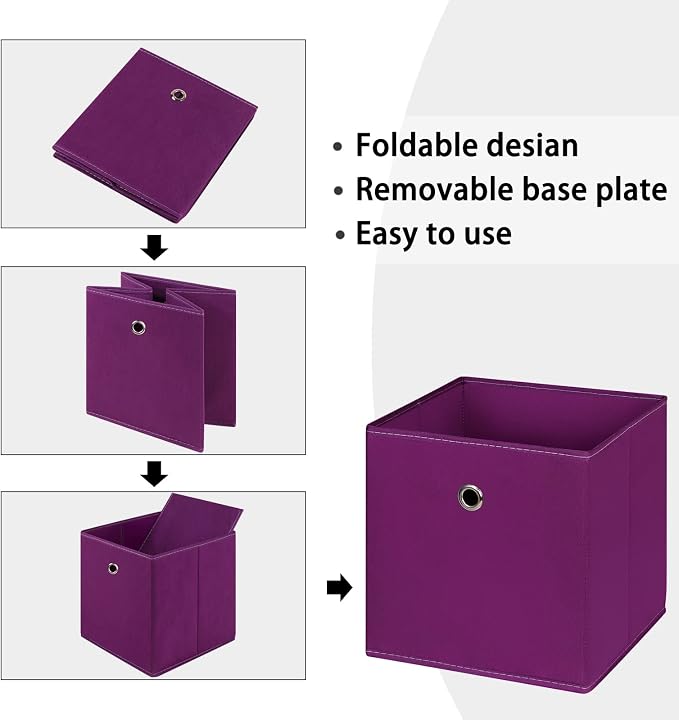 Foldable Storage Cubes Bins ,11 Inch Cloth Storage Cube Fabric Storage Box Cubes Organizer Baskets with Handles for Home Organizer Set of 6 (Purple)