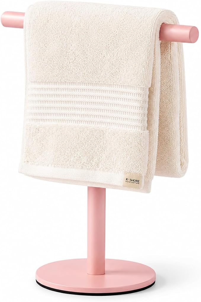 Pink Bathroom Hand Towel Holder Stand，T-Shape Hand Towel Holder Stand SUS304 Stainless Steel for Bathroom，Kitchen or Vanity Countertop