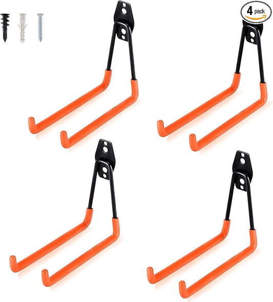 Aoben Heavy Duty Steel Garage Storage Hooks, Utility Tool Hangers and Combinable Wall Mount Hooks for Organizing Ladder, Hold Chairs, Heavy Tools (Large U, 4 Pack)
