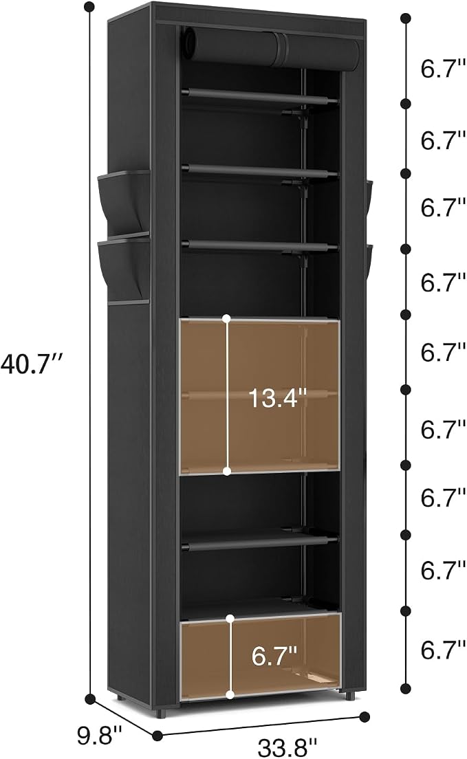 LANTEFUL Narrow Shoe Rack with Cover 10 Tier Tall Shoe Rack Organizer Large Capacity Shoe Shelf Storage 18-22 Pairs Space Saving Free Standing Shoe Storage Organizer for Closet, Entryway, Dorm, Black