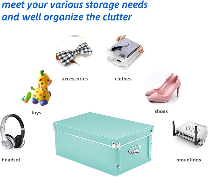 XUCHUN 3 Pack/Set Plastic Storage Box with Lid,Waterproof Collapsible Storage Bins for Shoes/Clothes/Office Teal Color