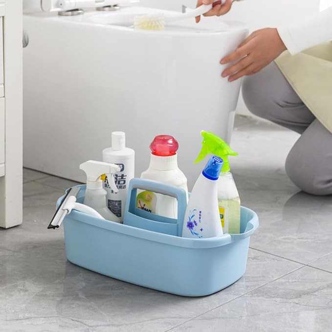 Large Cleaning Supplies Caddy Portable Shower Caddy Basket Blue 2 Pack | Sturdy Supply Organizer with Handle Plastic Bucket Tool Storage for Bathroom Bedroom Kitchen Garden College Dorm Essentials