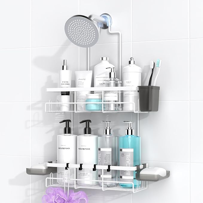 AKTECKE Shower Caddy Hanging Bathroom Organizer: Rustproof Shelf for Inside Shower - No Drilling Racks Over Showerhead - Bath Shelves for Shampoo Soap