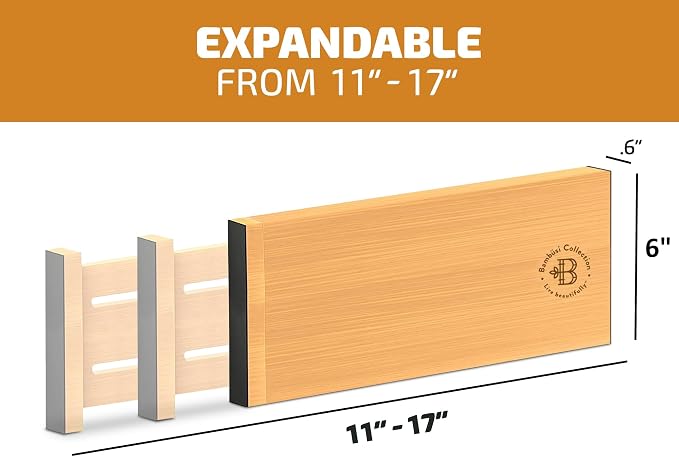 6-Pack Drawer Dividers 6-Inch High Dresser Drawer Organizer 11.5 to 17 Inch | Bamboo, Spring Loaded, No Tools Needed, for Clothes, Utensils, Socks and Deep Drawers in Bedroom, Bathroom, Kitchen, Office
