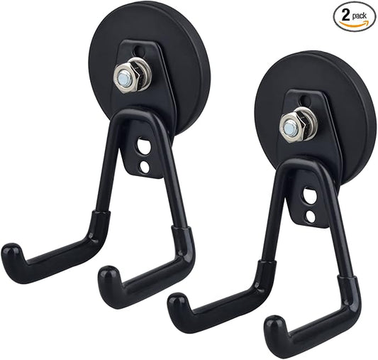 Magnetic Hooks Heavy Duty Garage Hooks Tools Organizer Anti-Slip Strong Magnetic Hooks Utility Magnet Hanging Hooks for Garage, Warehouses, Kitchen, Power Tools 2PCS Black