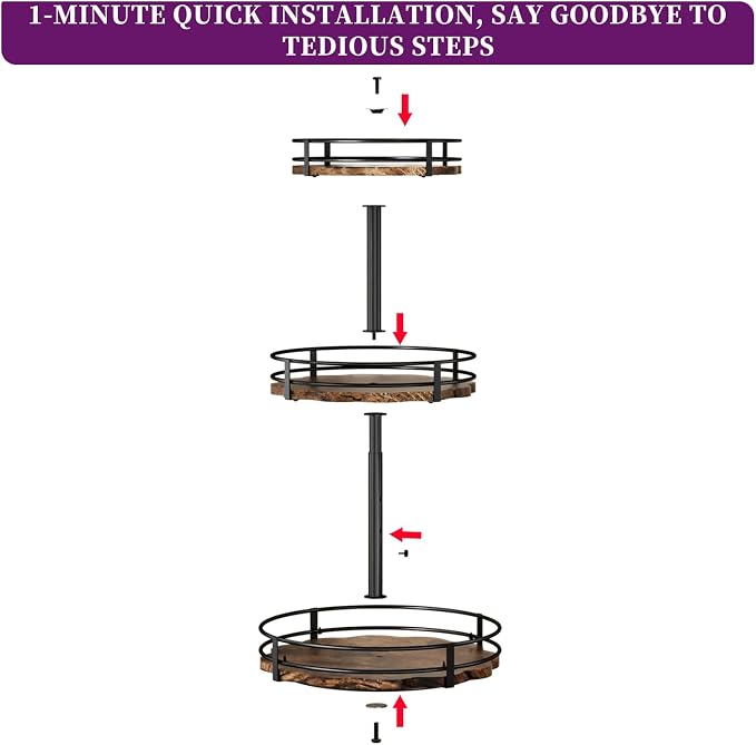 Heavy-Duty 3-Tier Lazy Susan Organizer, Adjustable to Different Heights, Countertop Spice Rack, Upgraded Thickened Wooden Board, Suitable for Seasoning Organizer, Kitchen Organization