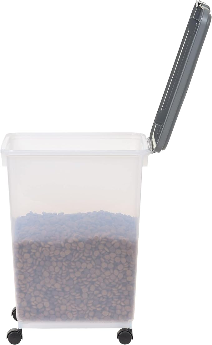 Amazon Basics Airtight Pet Food Storage Container with Scoop, BPA Free, Removable Wheels, 69 QT, Gray