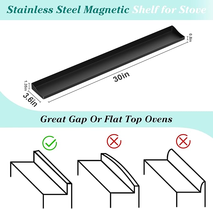 Foeacry 30" Magnetic Stove Top Shelf - Stainless Steel Magnetic Spice organizer for above the Over stove shelf kitchen small space solutions