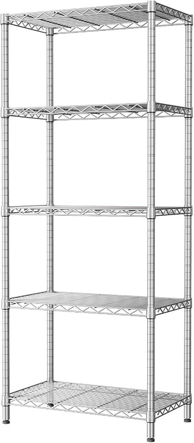 SINGAYE 5 Metal Shelves Wire Shelving Storage Shelf Adjustable Unit Pantry | 5 Tier Kitchen Laundry Room Organization Home Pantry Closet Bathroom Organizers Garage Rack 14" D x 24" W x 59.5" H Gray