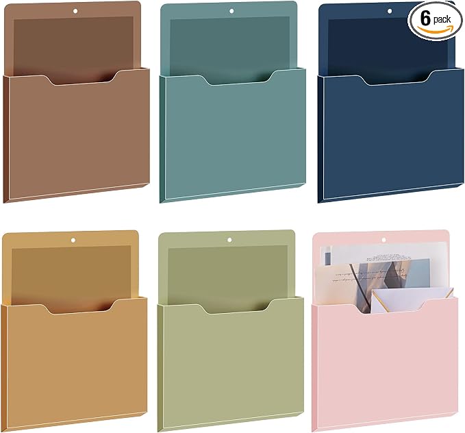 6 Pcs Magnetic Wall File Organizer Magnetic Wall File Holder Refrigerator Magazine Holder for Mail Letters Paper(Mocha Mousse Color,Vertical-large)