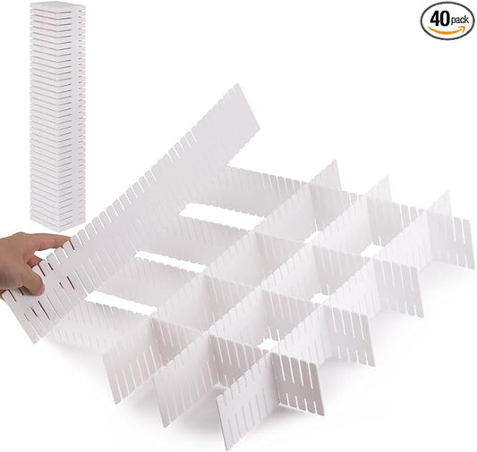 40Pcs Drawer Organizer Dividers 17"x2.8" Adjustable Storage Organizer Separator for Socks, Underwear, Makeup, Kitchen, Dresser