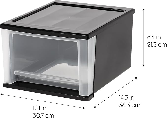 IRIS USA 4-Pack, 17 Qt. Medium Stacking Drawer Storage Organizer, Black | Organize clothing, accessories, office supplies, and everyday essentials around your home for a clutter-free space
