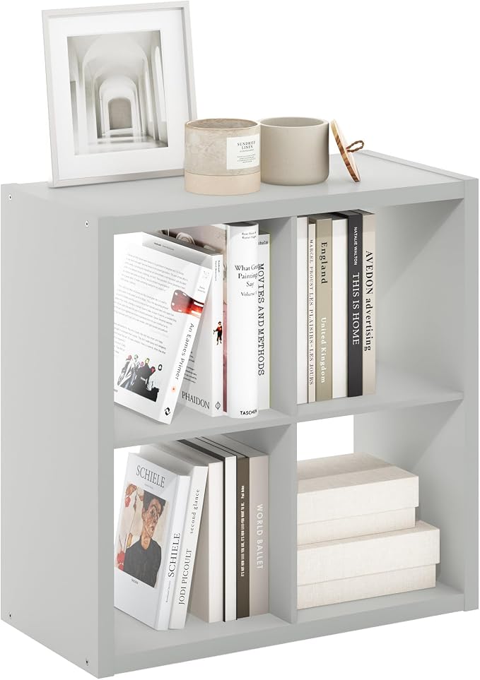 4-Cube Cubicle Bookshelf, Cube Bookcase with Open Back, Reversible Book Shelf, Cube Storage Organizer, 15 x 30 x 30, for Living Room, Home Office, Light Grey