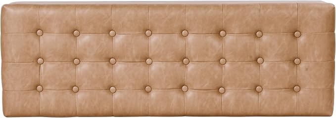 HomePop 48" Modern Tufted Storage Bench - Sand Faux Leather