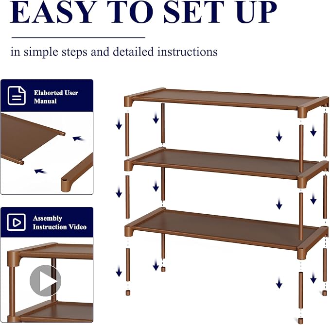 Kitsure Shoe Rack - Non-Woven Shoe Rack Shelf, 27.5" Wide - 3 Tier, Brown | Shoe Organizer for Closet, Entryway, Garage, Stackable Shoe Shelves, college dorm&apartment essentials