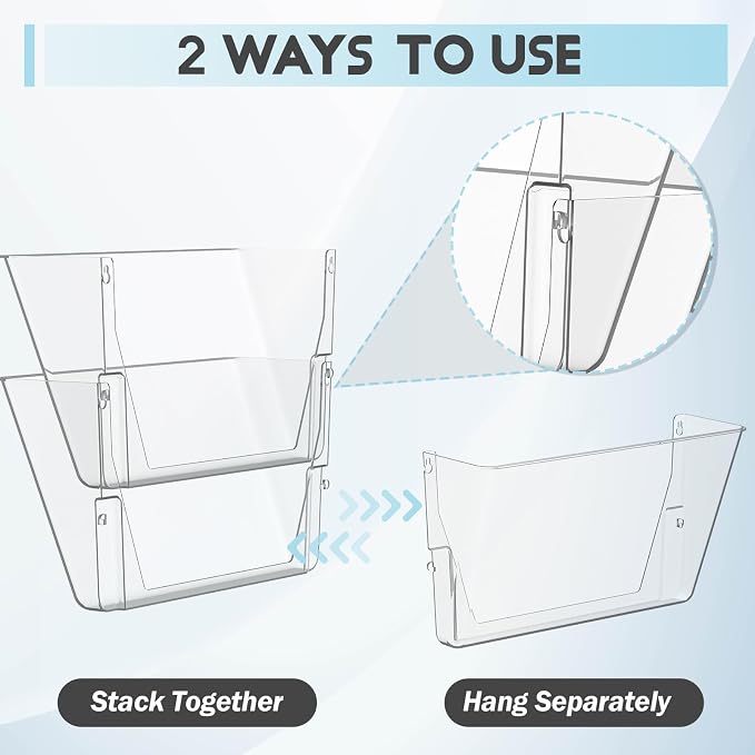 Gawerk Clear Acrylic Single Pocket, Plastic Hanging Wall Mount File Holder for Office Home (Black, 4 Pack)