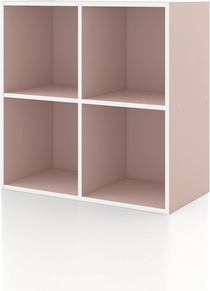 Homes: Inside + Out Apexa 4-Cube Storage Organizer Shelves, Stackable Wood Bookcase Fits Cubby Bins for Organization, Dorm Teen Room Decor & Home Office, Light Pink