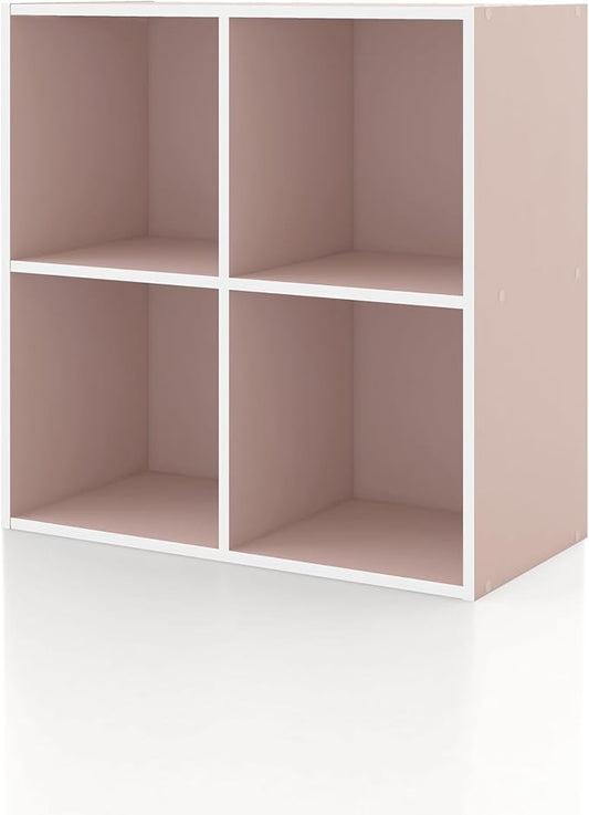 Homes: Inside + Out Apexa 4-Cube Storage Organizer Shelves, Stackable Wood Bookcase Fits Cubby Bins for Organization, Dorm Teen Room Decor & Home Office, Light Pink