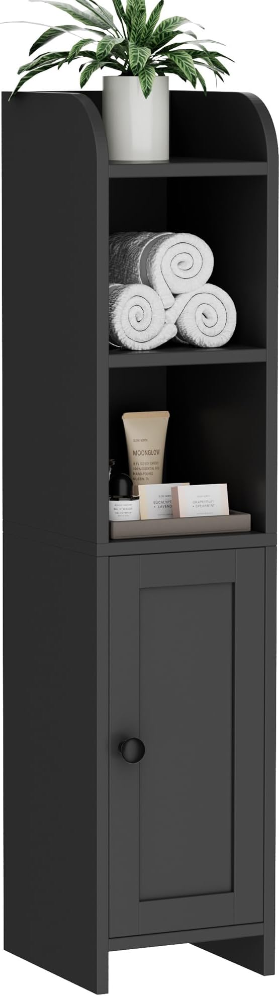 Homhedy Small Bathroom Storage Cabinet, Narrow Toilet Paper Cabinet | Corner Floor Cabinet with Door and Shelves, Slim Bathroom Cabinet for Small Spaces, 7.9" D x 7.1" W x 31" H, Black