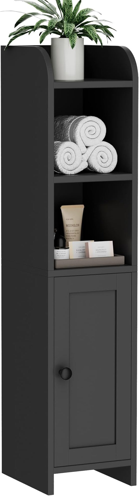 Homhedy Small Bathroom Storage Cabinet, Narrow Toilet Paper Cabinet | Corner Floor Cabinet with Door and Shelves, Slim Bathroom Cabinet for Small Spaces, 7.9" D x 7.1" W x 31" H, Black
